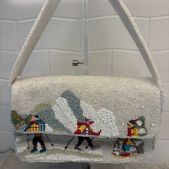 Viral Snow Skiing Beaded Bag - Winter White & Multicolor - Made in India - ⛷️❄️ - Picture 1 of 11